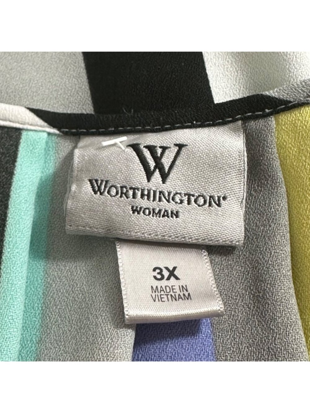 Striped Multicolor Worthington Woman Button Front Short-Sleeve Blouse 3X Boho - Picture 4 of 7